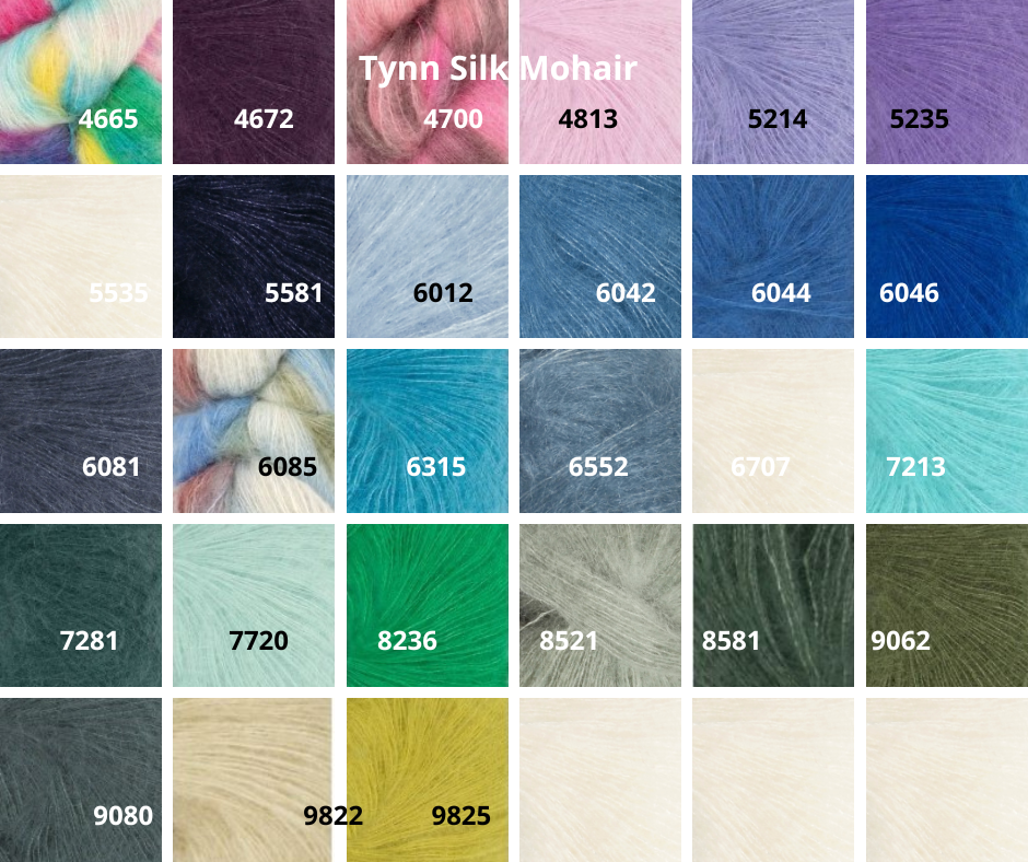 Farbauswahl der Wolle Tynn Silk Mohair von Sandnes Garn für ein Strickset